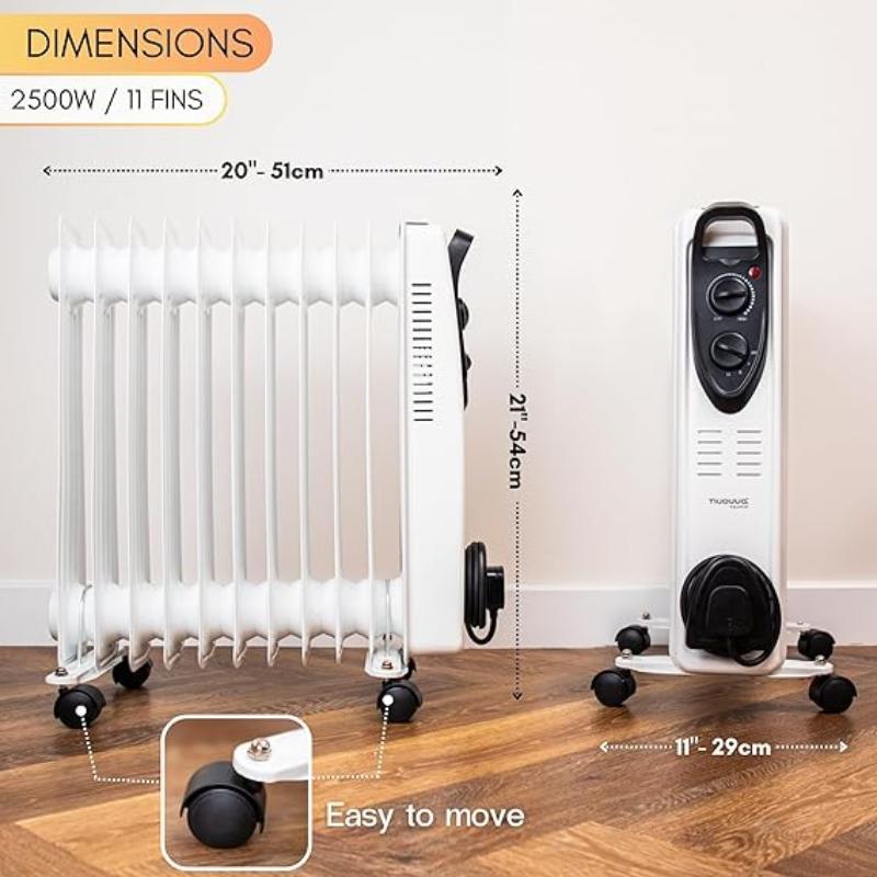 2500W Energy Efficient Electric Heater with 3 Heat Settings - 11 Fin