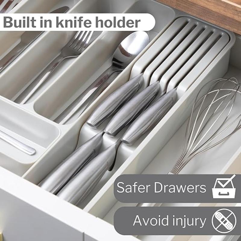 Light Grey Expandable Cutlery Drawer Organiser Divider, by Nuovva