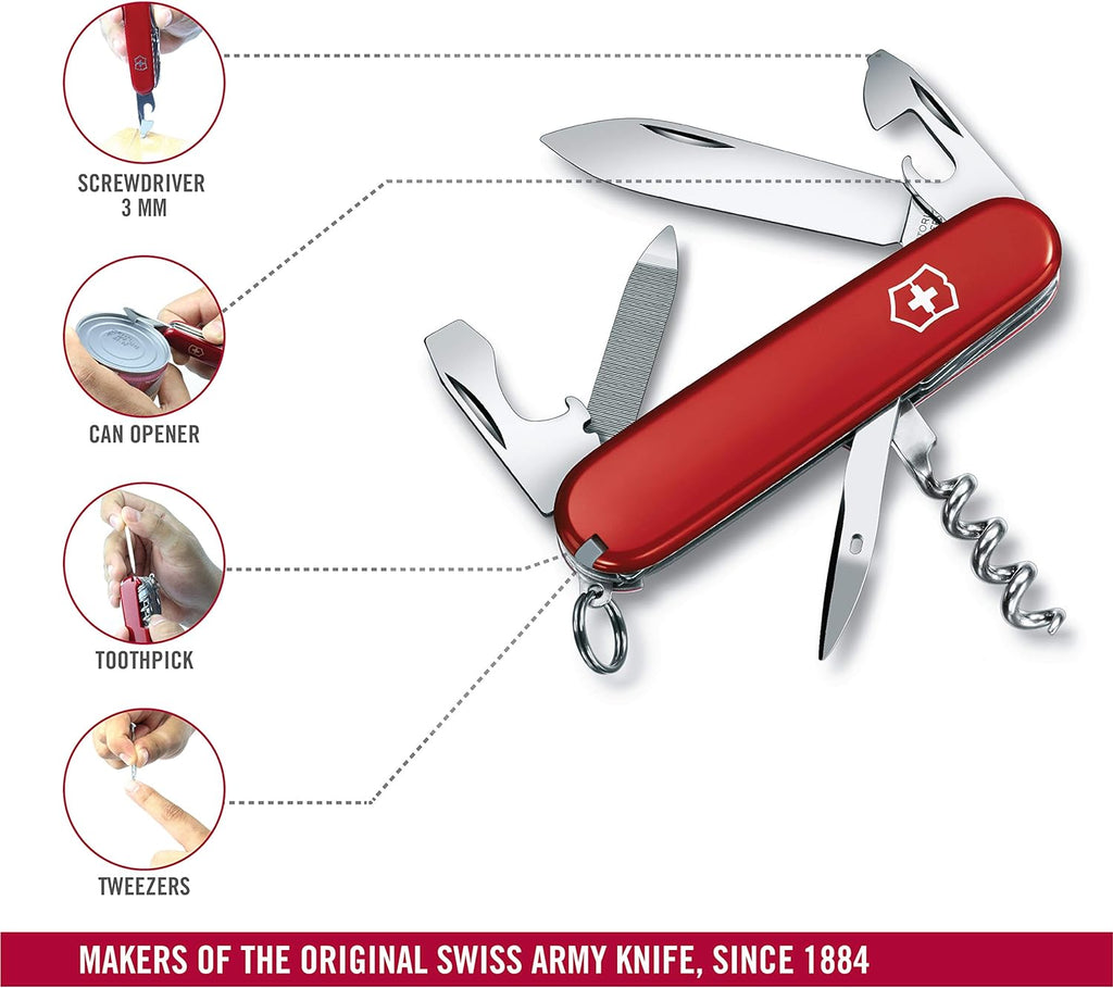 Victorinox Sportsman Swiss Army Pocket Knife | Medium | 13 Functions | Red