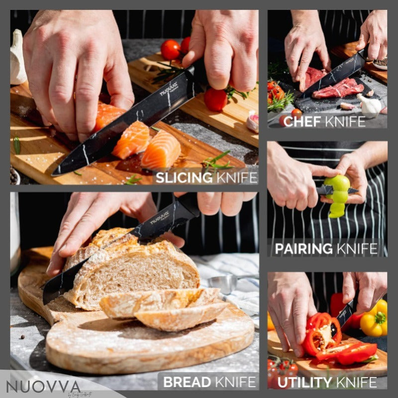 Black Granite Non-Stick Kitchen Knife Set 5pcs, by Nuovva