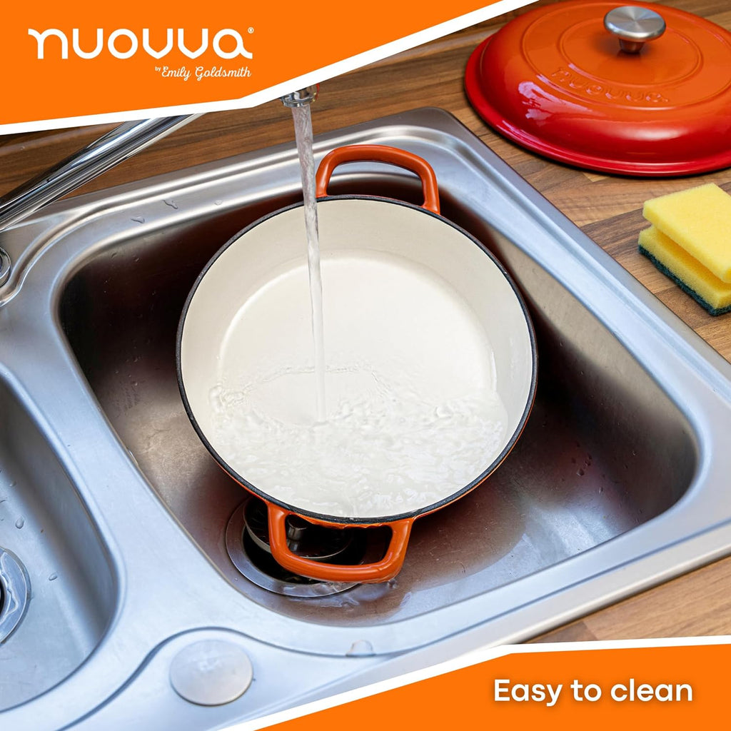 Shallow Cast Iron Dutch Oven Casserole Pot - 2.2L - 26cm, (Multiple Colours) by Nuovva