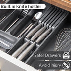 Dark Grey Expandable Cutlery Drawer Organiser Divider, by Nuovva