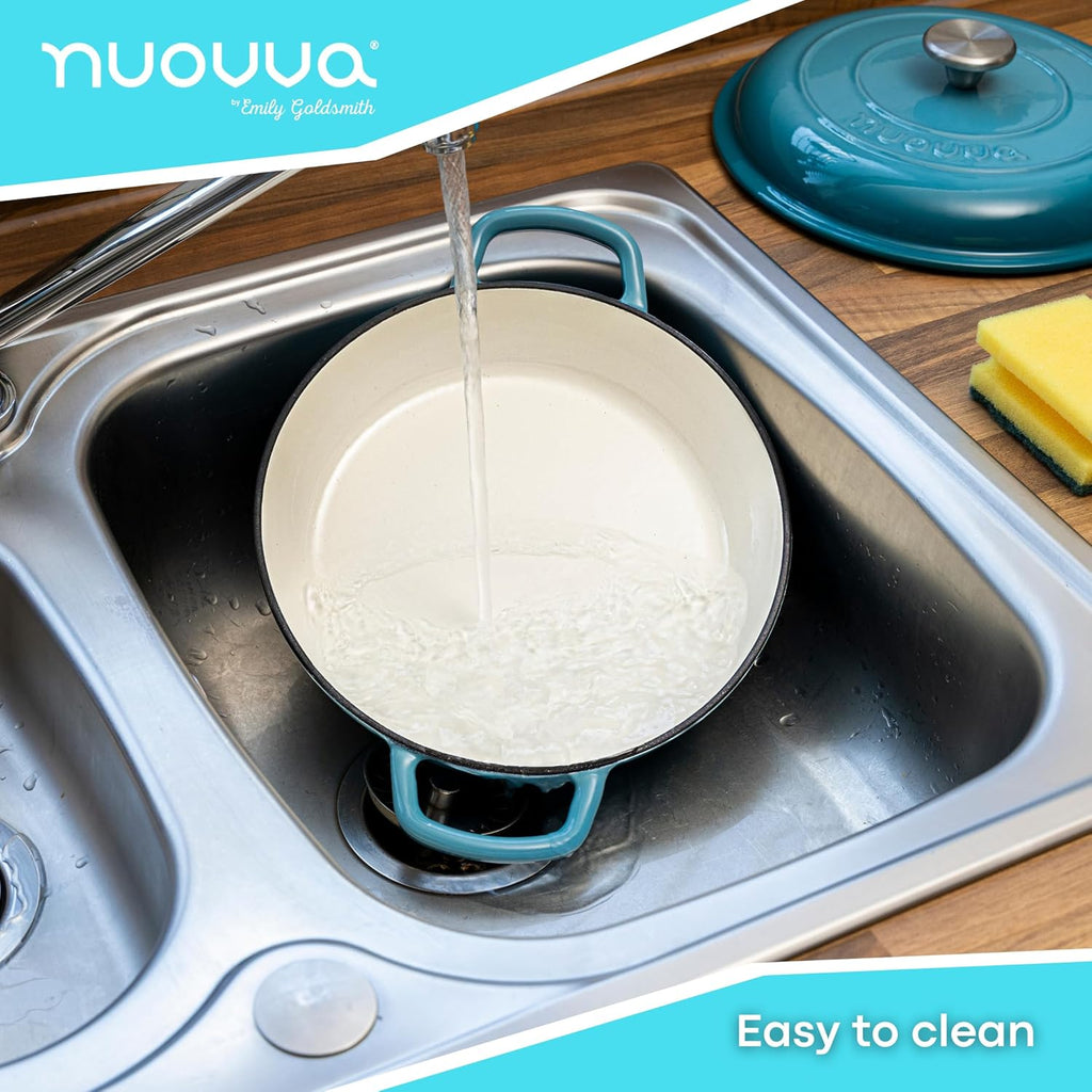 Light Blue Shallow Cast Iron Dutch Oven Casserole Pot - 2.2L - 26cm, by Nuovva