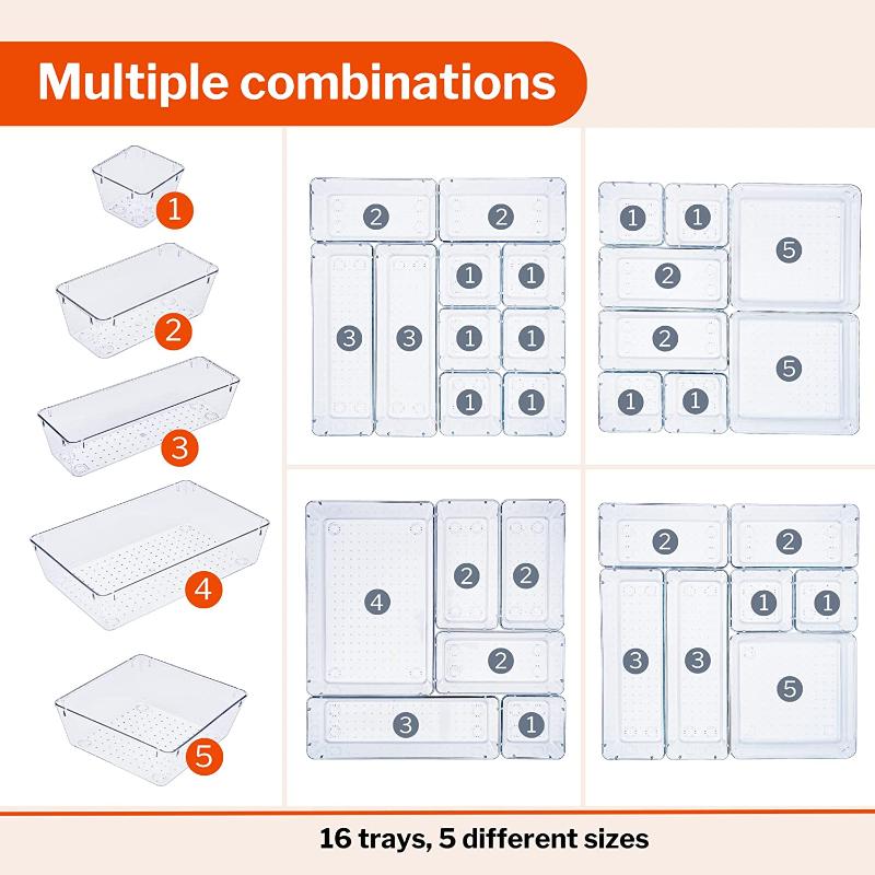 Clear Drawer Organiser Set - 16 pcs, by Stackzy