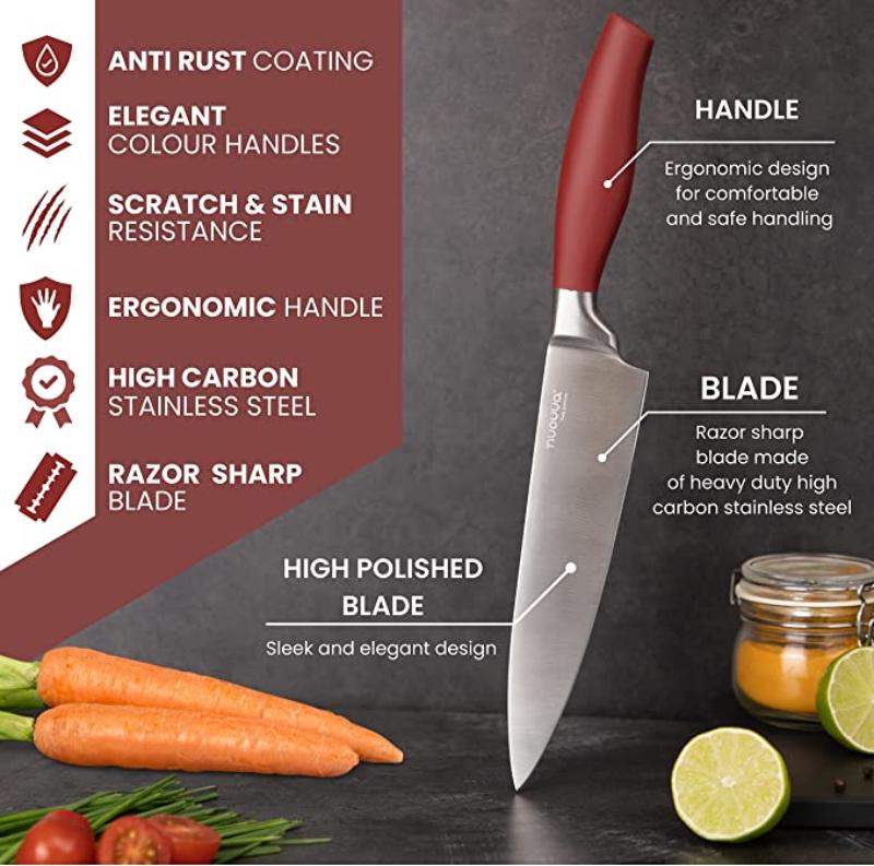 MultiColour Kitchen Knife Set with Rotating Block 7-Piece Set, by Nuovva