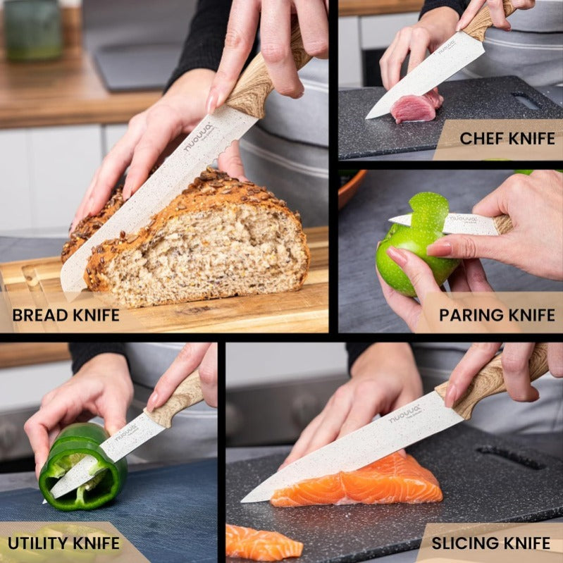 Granite Non-Stick Kitchen Knife Set 5pcs - Multiple Colours, by Nuovva