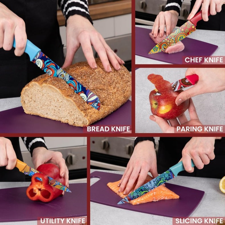 Paisley Pattern Granite Non-Stick Kitchen Knife Set 5pcs, by Nuovva