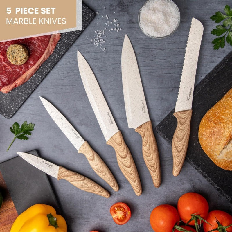 Granite Non-Stick Kitchen Knife Set 5pcs - Multiple Colours, by Nuovva