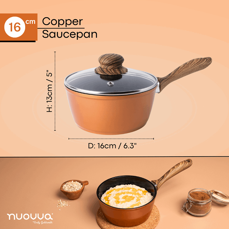 Copper Non-Stick Saucepan with Lid -16cm, by Nuovva