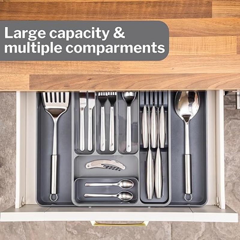 Light Grey Expandable Cutlery Drawer Organiser Divider, by Nuovva
