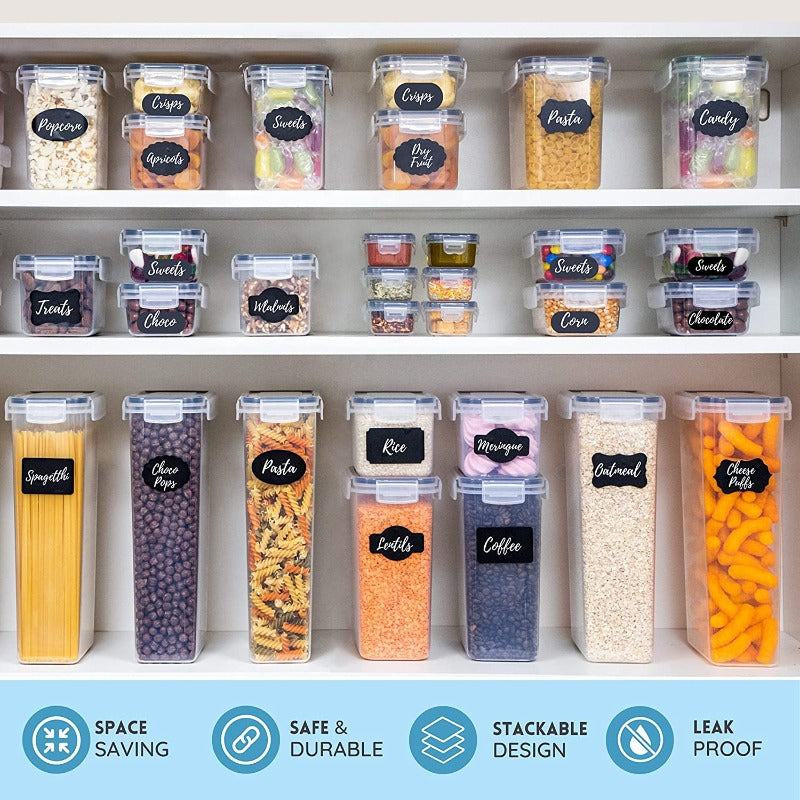 Airtight Kitchen Food Storage Containers, Multiple Sizes (Sets of 8, 14, 20, 36) by Nuovva