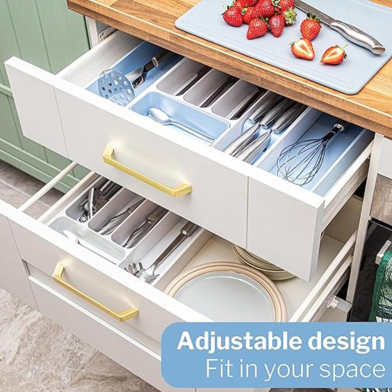 Sky Blue Expandable Cutlery Drawer Organiser Divider, by Nuovva