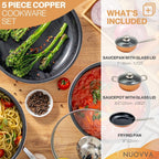 Copper Kitchen Cookware Set with Lids - 5-Pieces