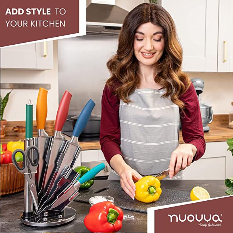 Kitchen Knife Set with Rotating Block 7-Piece Set (Multiple Colours) by Nuovva