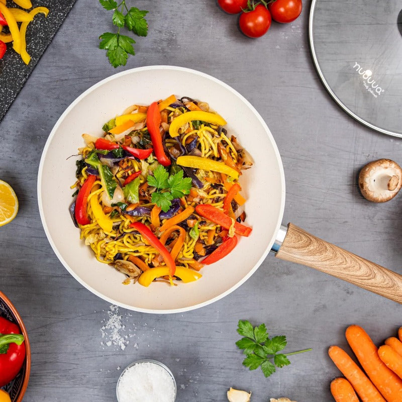 Induction Non-Stick Wok Pan – Deep Stir Fry Pan With Lid - 28cm (Multiple Colours), by Nuovva