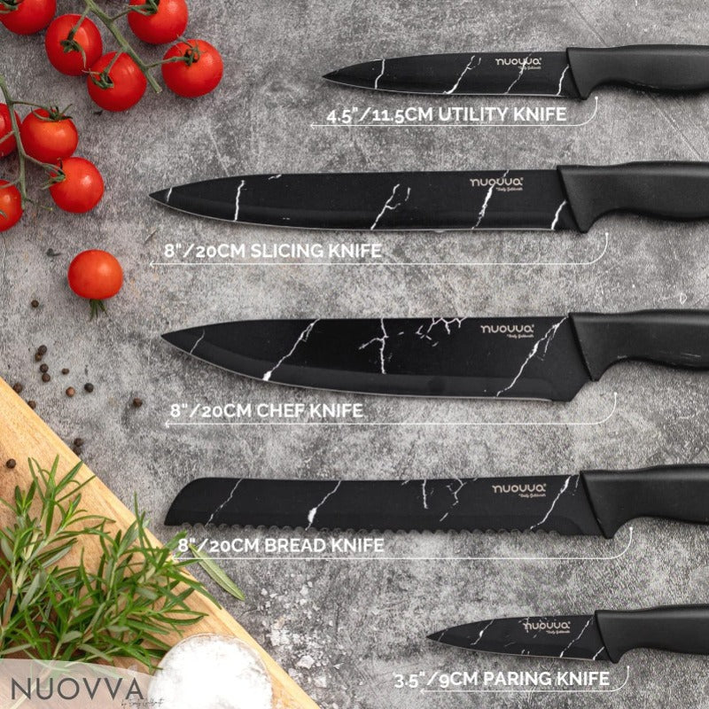 Black Granite Non-Stick Kitchen Knife Set 5pcs, by Nuovva
