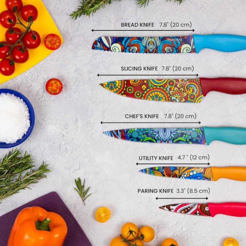 Paisley Pattern Granite Non-Stick Kitchen Knife Set 5pcs, by Nuovva