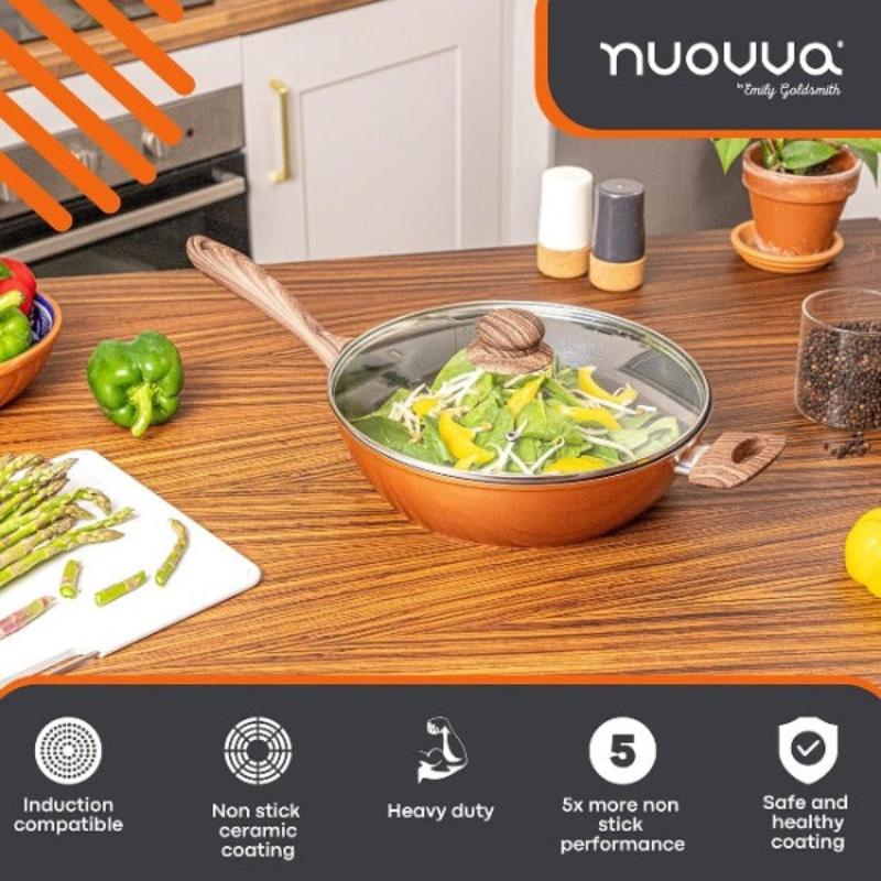 Induction Non-Stick Sauté Pan With Lid - 28cm( Multiple Colours) by Nuovva