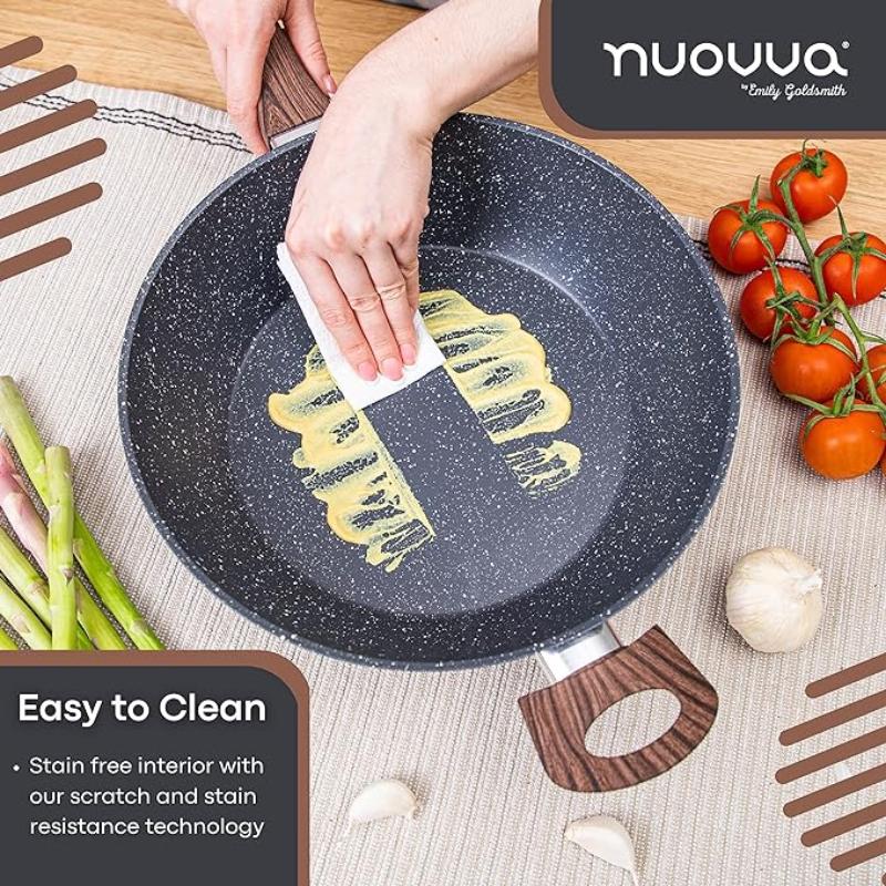 Marble Granite Induction Non-Stick Sauté Pan With Lid – 28cm, by Nuovva