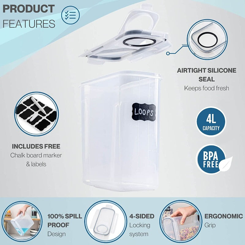 Cereal Storage Containers For Pantries Airtight BPA-Free 4L - 6pcs, by Nuovva