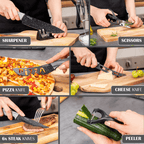 Professional Black Granite Kitchen Knife Set with Acrylic Block - 17 Pieces, by Nuovva