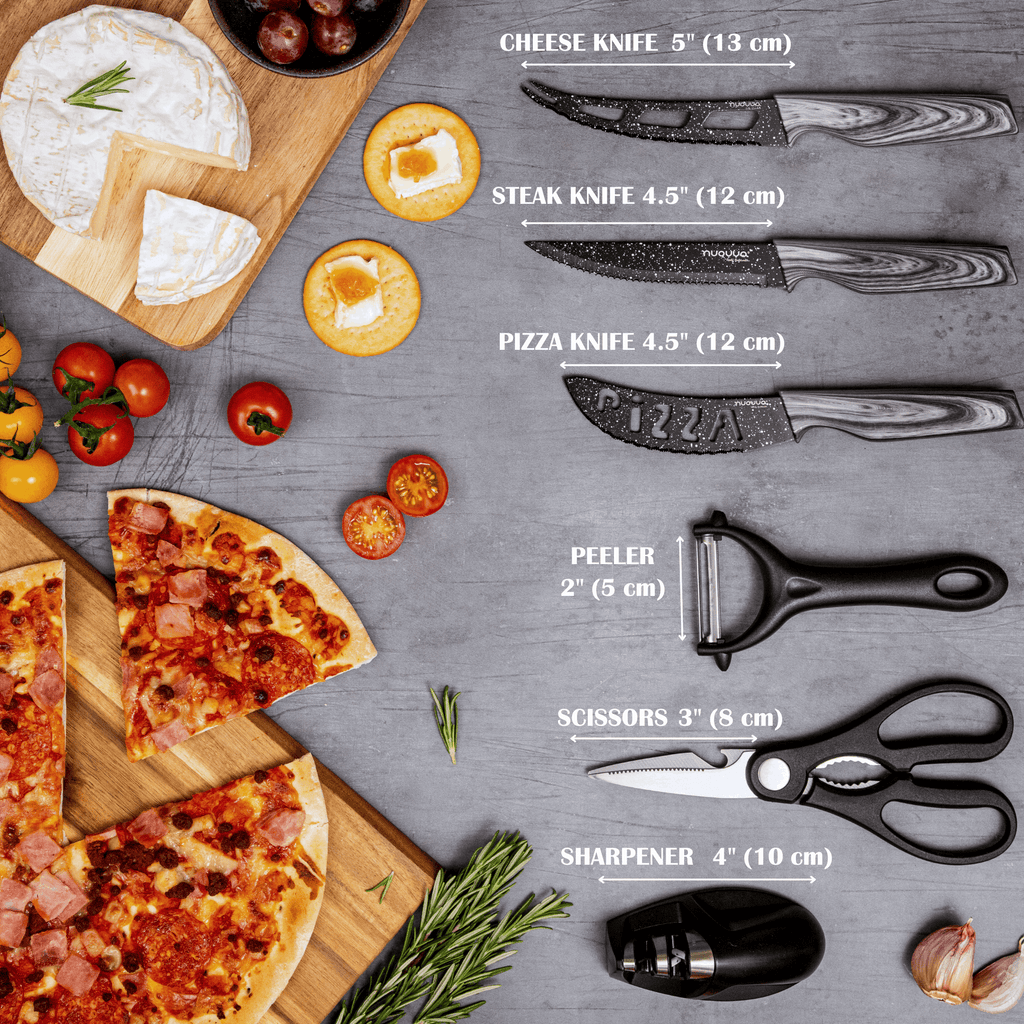 Professional Black Granite Kitchen Knife Set with Acrylic Block - 17 Pieces, by Nuovva