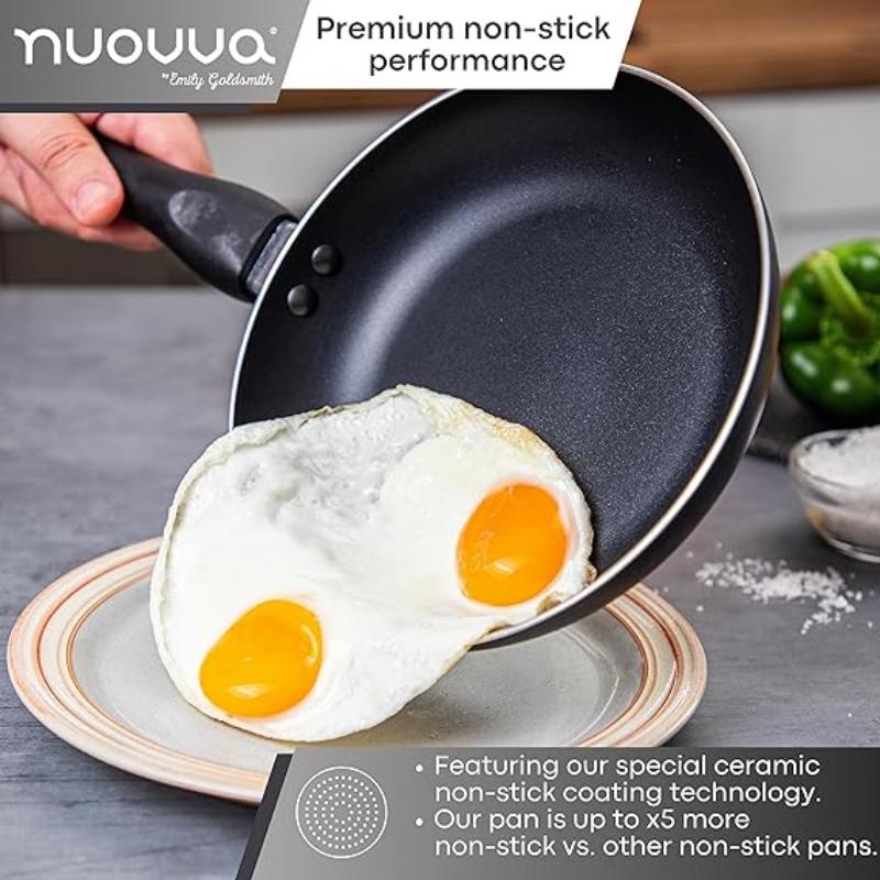 Black Frying Pan Set for Induction, Gas & Electric Hob (3 Piece) by Nuovva