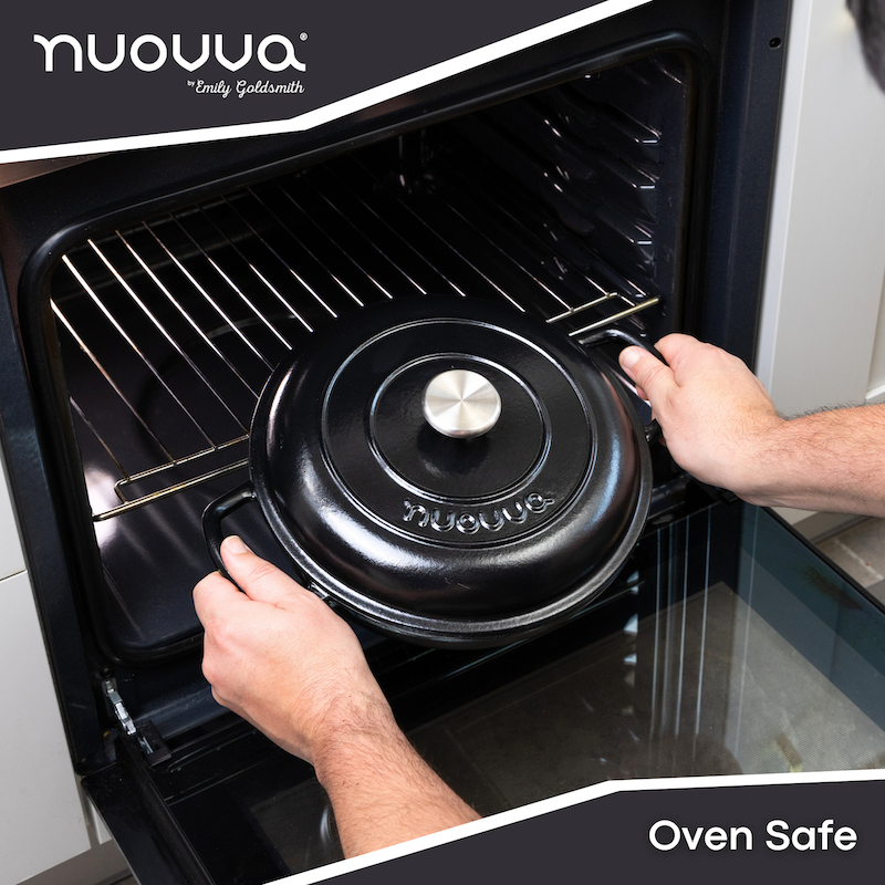 Shallow Cast Iron Dutch Oven Casserole Pot - 2.2L - 26cm, (Multiple Colours) by Nuovva