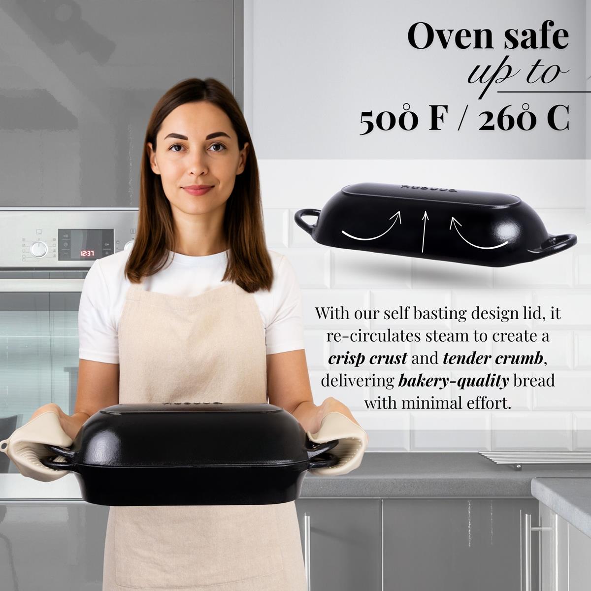 Enamelled Cast Iron Bread Loaf Pot – Non-Stick Dutch Oven, 32cm x 14cm (Multiple Colours),by Nuovva