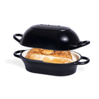 Black Enamelled Cast Iron Bread Loaf Pot, Non-Stick Dutch Oven, 22.5x14cm - By Nuovva