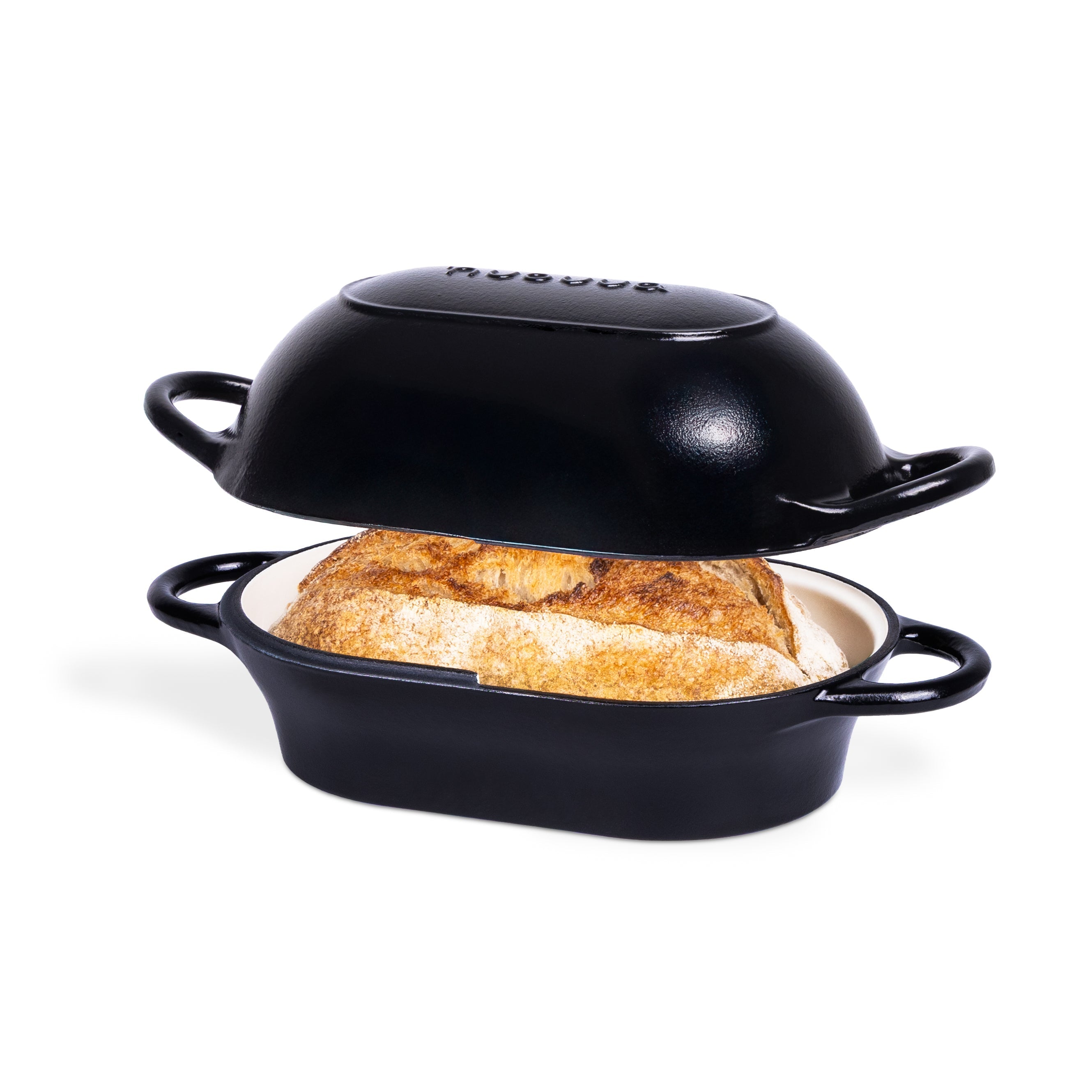 Black Enamelled Cast Iron Bread Loaf Pot, Non-Stick Dutch Oven, 22.5x14cm - By Nuovva