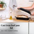 Black Enamelled Cast Iron Bread Loaf Pot, Non-Stick Dutch Oven - 32x14cm, by Nuovva