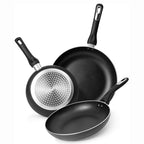 Black Frying Pan Set for Induction, Gas & Electric Hob (3 Piece) by Nuovva