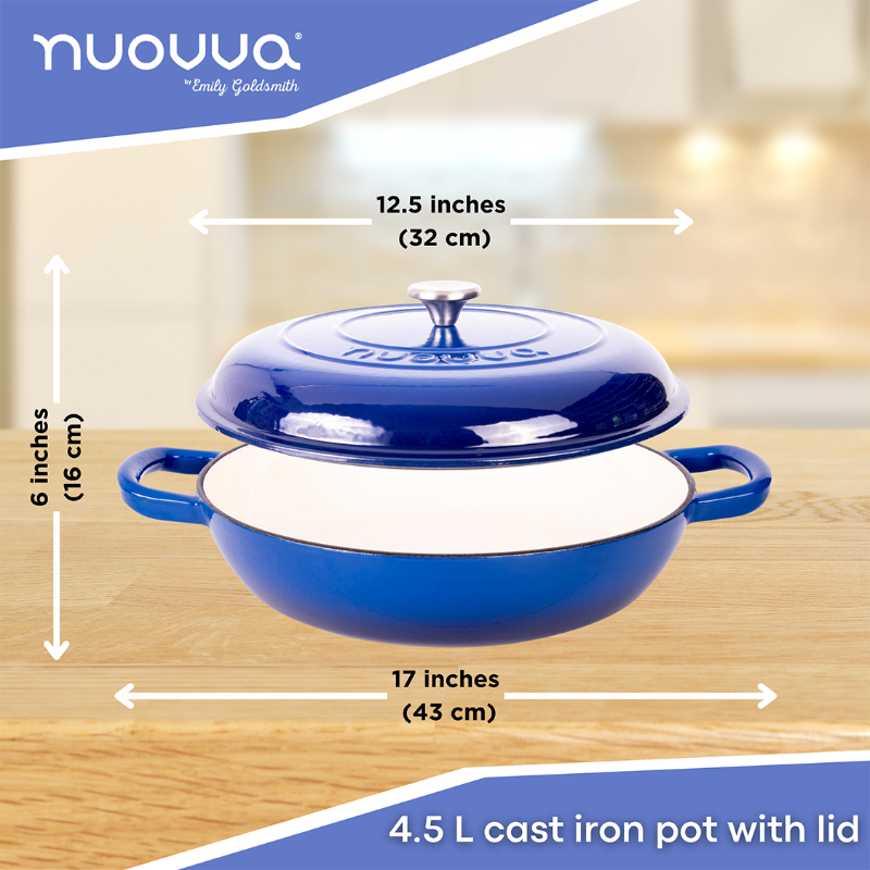 Shallow Cast Iron Dutch Oven Casserole Pot (Multiple Colours & Sizes) by Nuovva