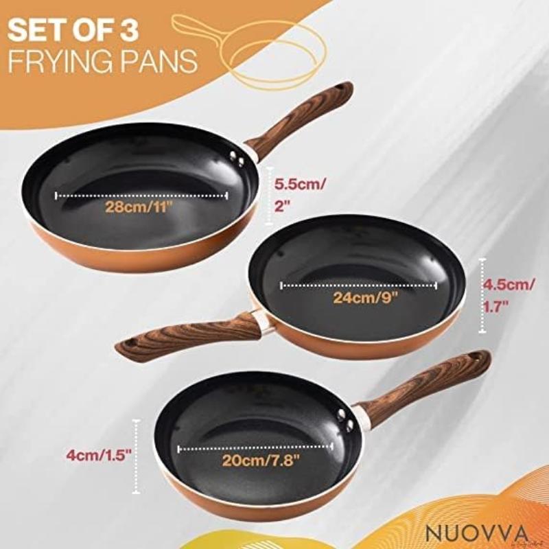 Copper Frying Pan Set for Induction, Gas & Electric Hob (3 Piece) by Nuovva