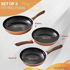 Copper Frying Pan Set for Induction, Gas & Electric Hob (3 Piece) by Nuovva