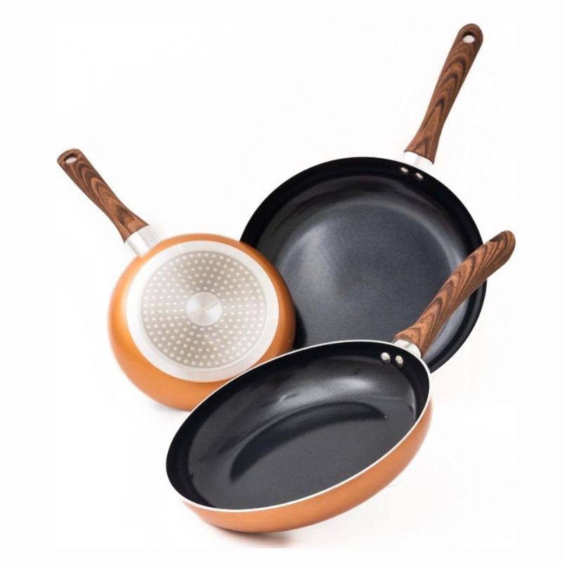 Copper Frying Pan Set for Induction, Gas & Electric Hob (3 Piece) by Nuovva