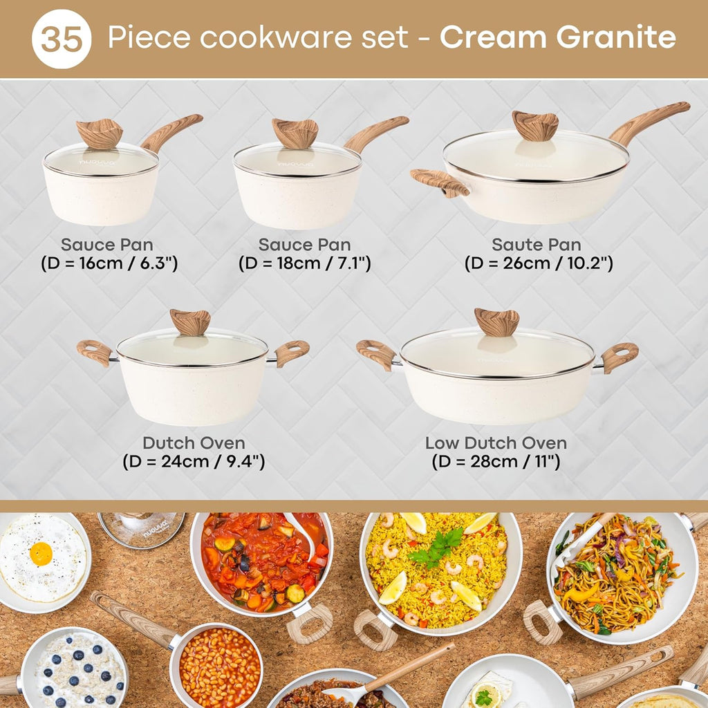 Cream Kitchen Cookware Set of 35, 15, 8, 5pcs with Lids (Multiple Set Sizes)
