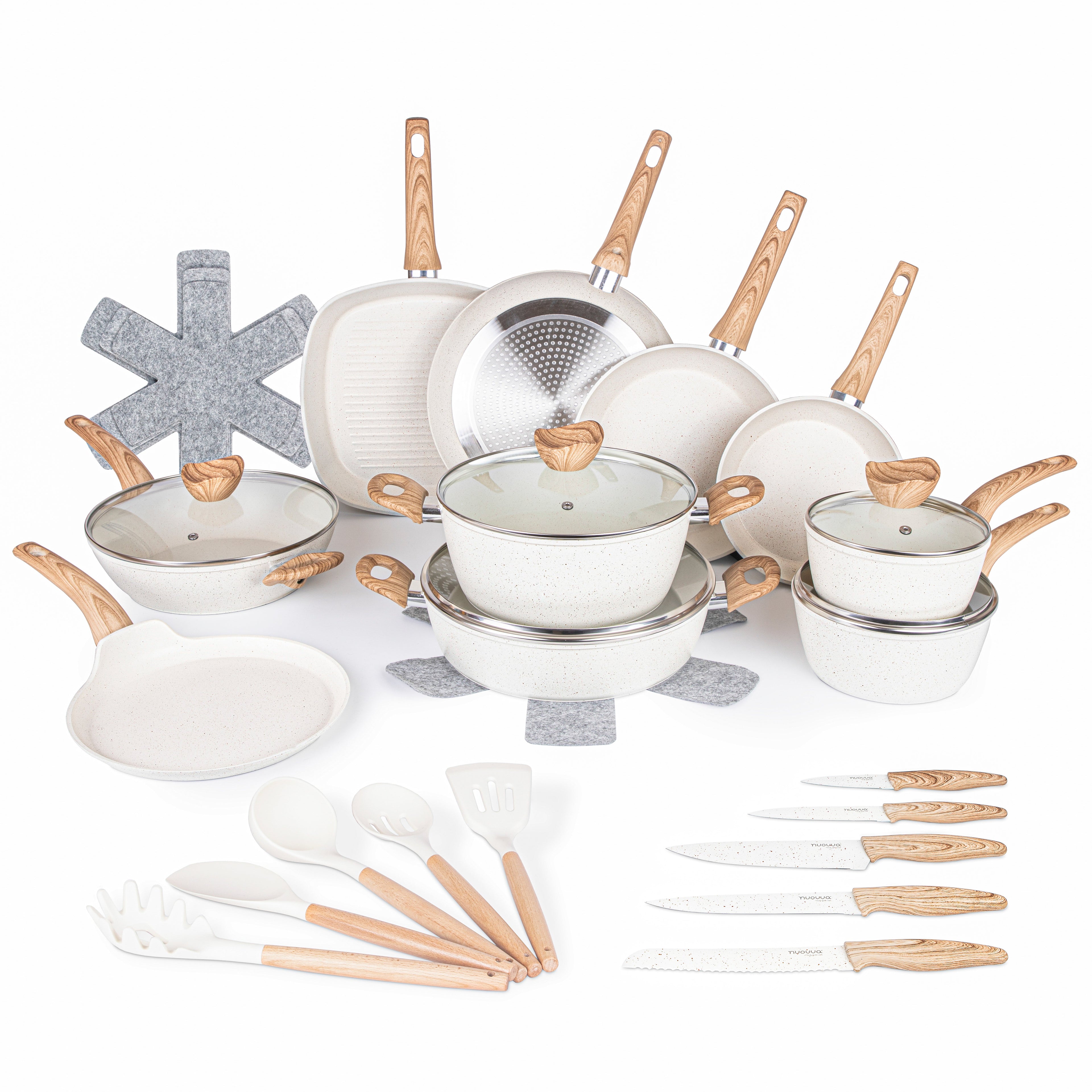 Cream Kitchen Cookware Set of 35, 15, 8, 5pcs with Lids (Multiple Set Sizes)