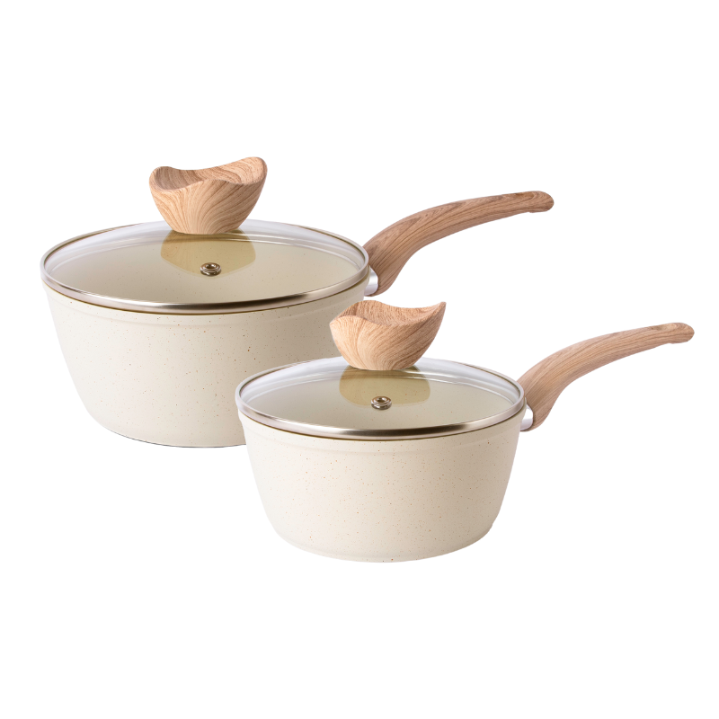Cream Granite Non-Stick Saucepan Set with Lids (2 pieces / 3 pieces) by Nuovva