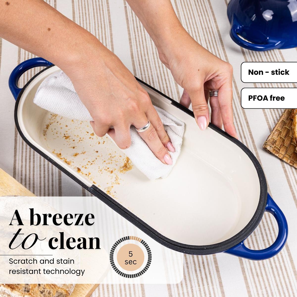 Dark Blue Enamelled Cast Iron Bread Loaf Pot , Non-Stick Dutch Oven - 32x14cm, By Nuovva