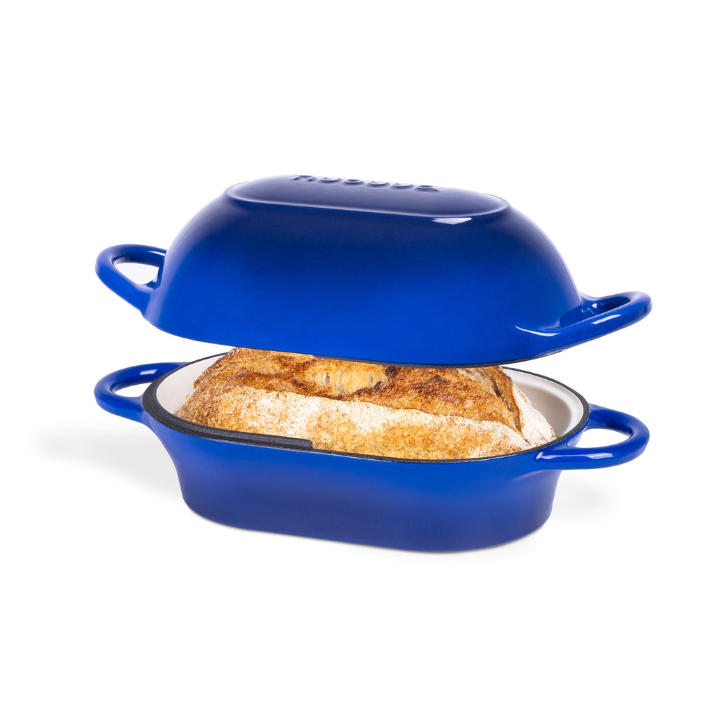 Dark Blue Enamelled Cast Iron Bread Loaf Pan, Oven Safe Non-Stick Dutch Oven - 22x14cm, by Nuovva