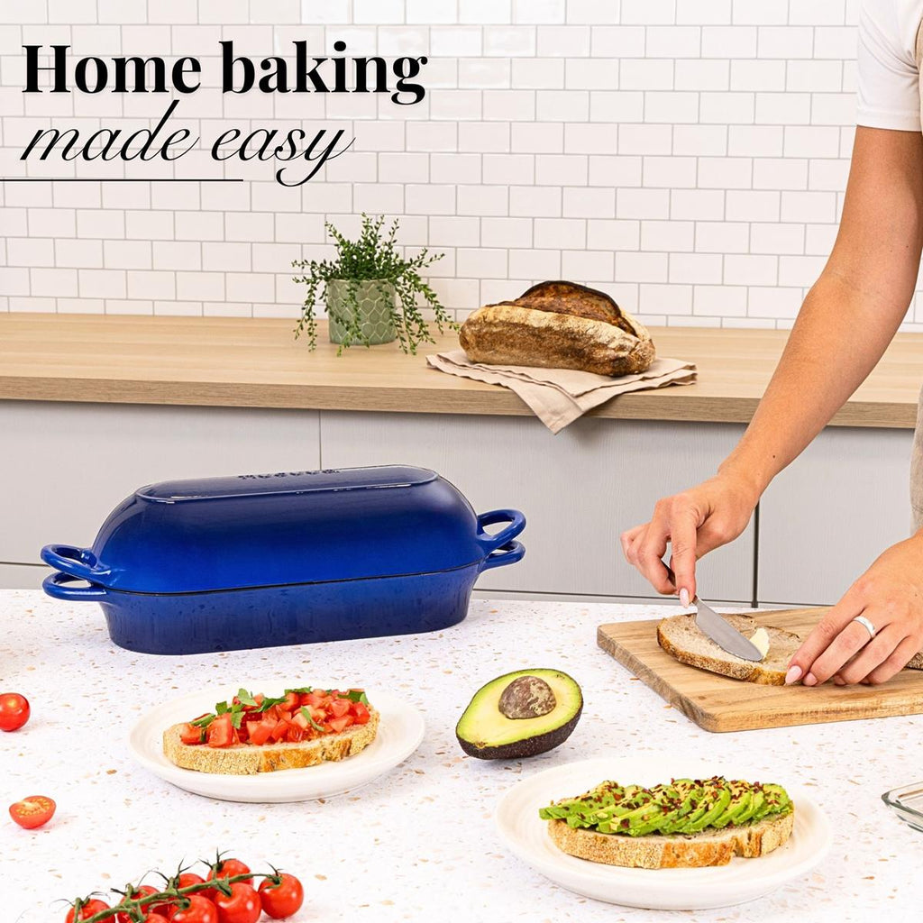 Dark Blue Enamelled Cast Iron Bread Loaf Pot , Non-Stick Dutch Oven - 32x14cm, By Nuovva