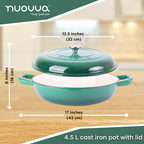 Shallow Cast Iron Casserole Dish with Lid - 32cm - 3.5L (Multiple Colours), by Nuovva