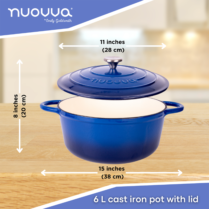 Dark Blue Enamelled Cast Iron Casserole Pot - 28cm - 6L
