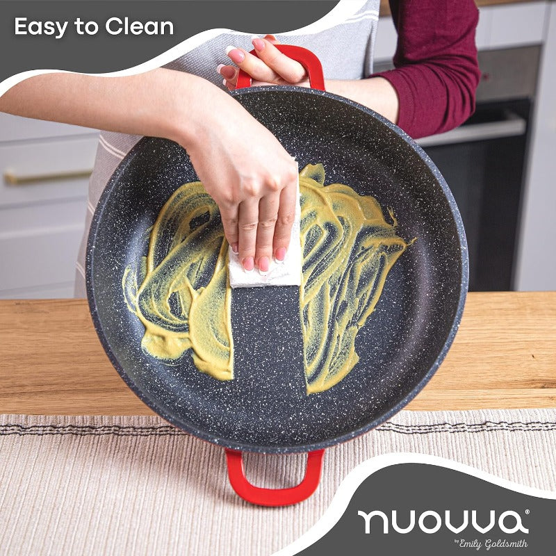 Red Aluminium Shallow Casserole Pan with Lid - 28cm - 3.9L, by Nuovva