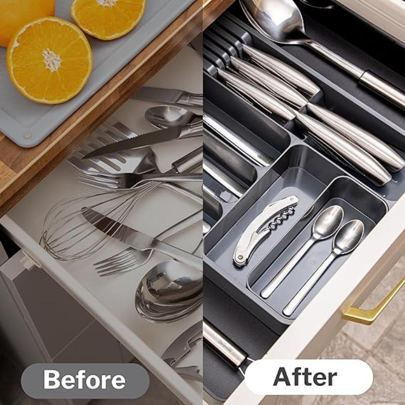 Grey Expandable Cutlery Drawer Organiser Divider, by Nuovva
