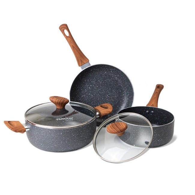 Grey Granite Kitchen Cookware Set with Lids - 5-Pieces