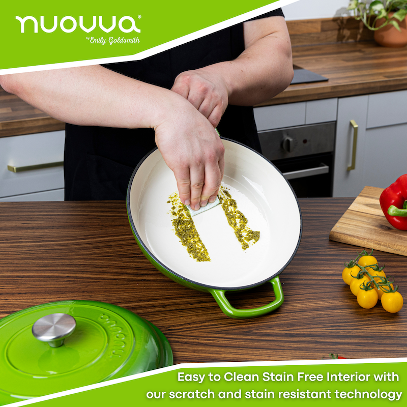 Shallow Cast Iron Dutch Oven Casserole Pot - 2.2L - 26cm, (Multiple Colours) by Nuovva