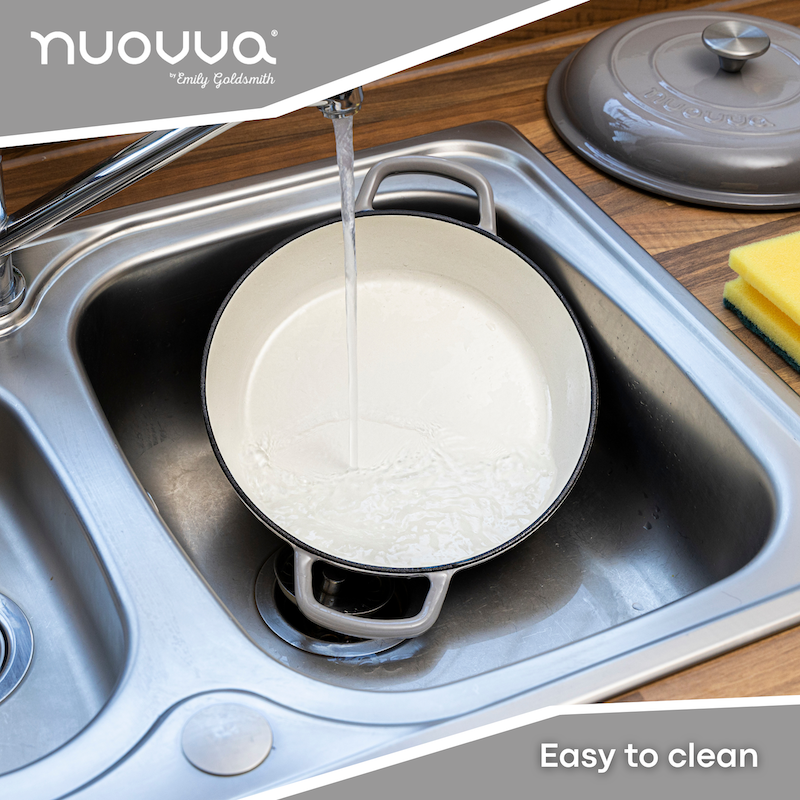 Grey Shallow Cast Iron Dutch Oven Casserole Pot - 2.2L - 26cm, by Nuovva